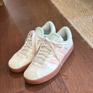 Adidas Women's Pastel Pink and White Sneakers